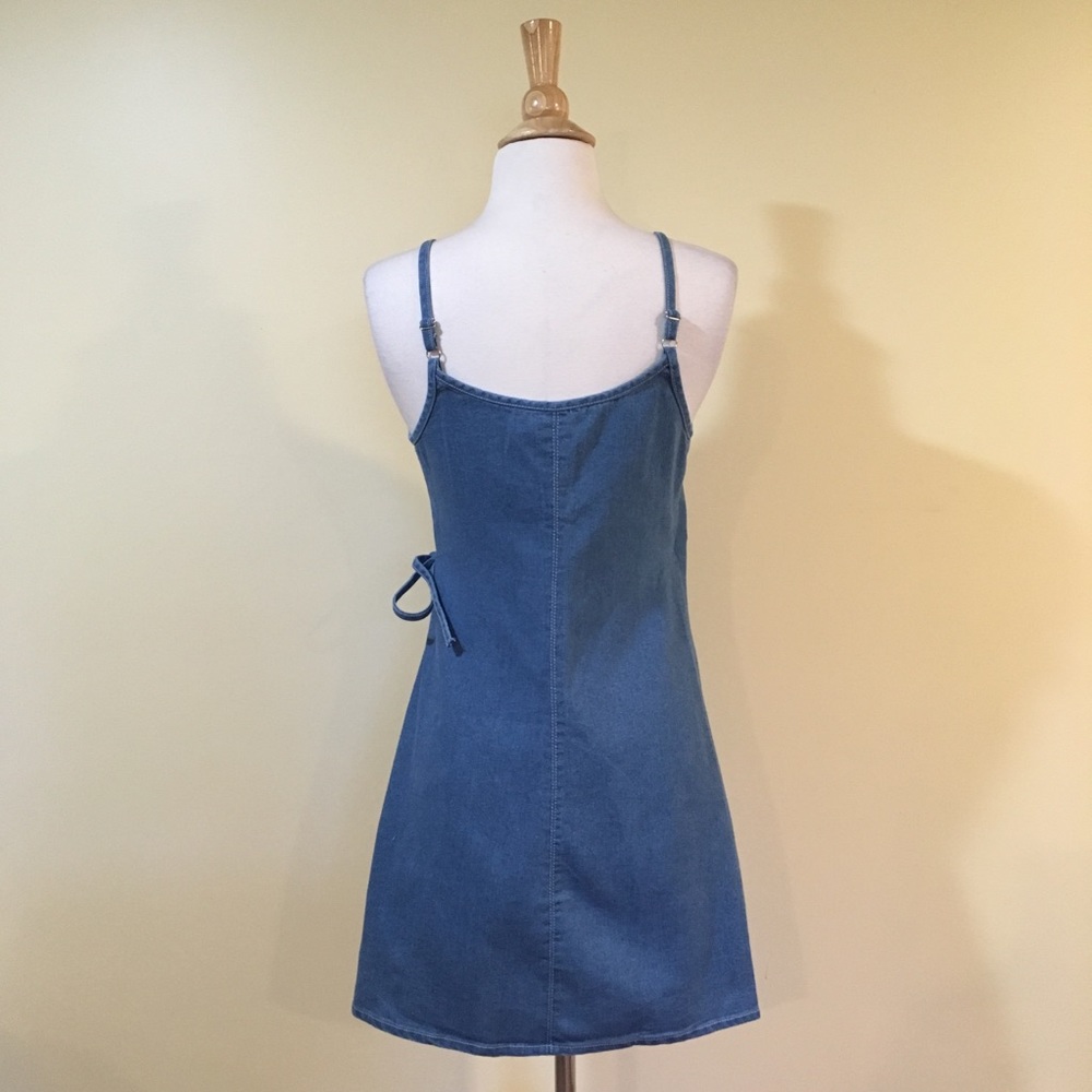 Denim Adjustable Cami Wrap Mini Dress - Picture 8 of 8